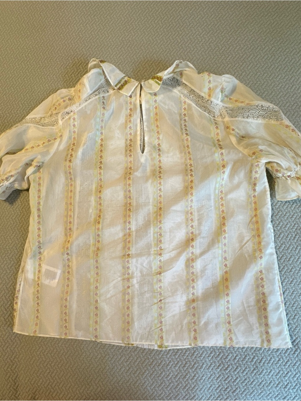 Sandro Paris Rosane Floral Stripe Ruffle-Neck Blouse - Cream size 2 - Picture 14 of 14
